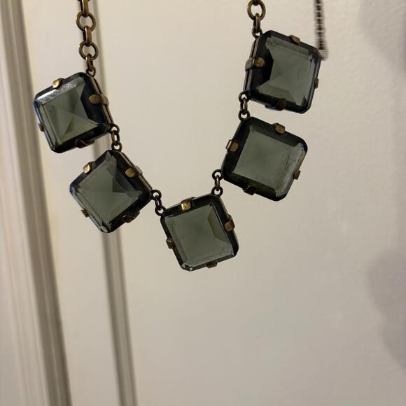 J Crew Necklace Smoky Faceted Glass Stone Gold Tone Chain 16" with 3" Extender - Picture 2 of 4
